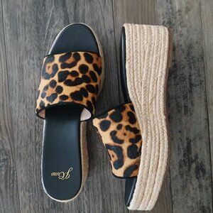 New J Crew sz 6 1/2  to 7 dyed Leopard print Calf Hair platform slip ons shoes